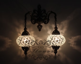 Turkish  Mosaic Double  Wall Sconce, With Large Globes