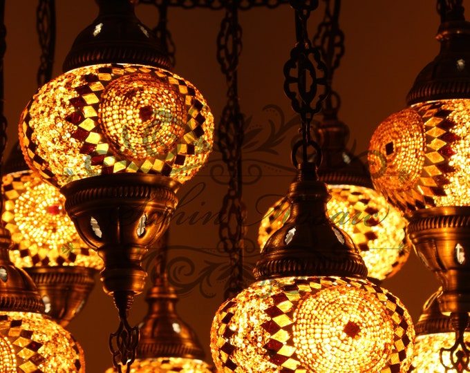 9 Ball Turkish  SULTAN Mosaic Chandelier Multi-color