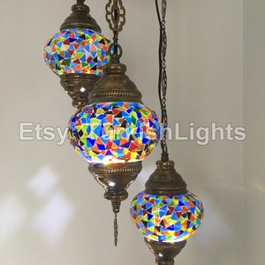 3 Ball Turkish  Mosaic Chandelier Mix Color
