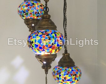 3 Ball Turkish  Mosaic Chandelier Mix Color