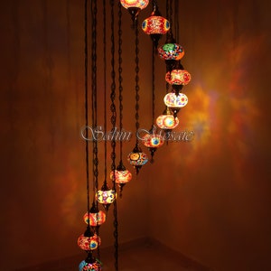 15 Ball Turkish  Mosaic Chandelier, Large Globes