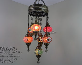 7 - Ball Turkish  SULTAN Mosaic Chandelier  (Medium Globes)