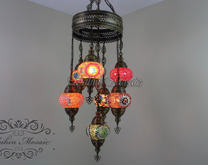 7 - Ball Turkish  SULTAN Mosaic Chandelier  (Medium Globes)