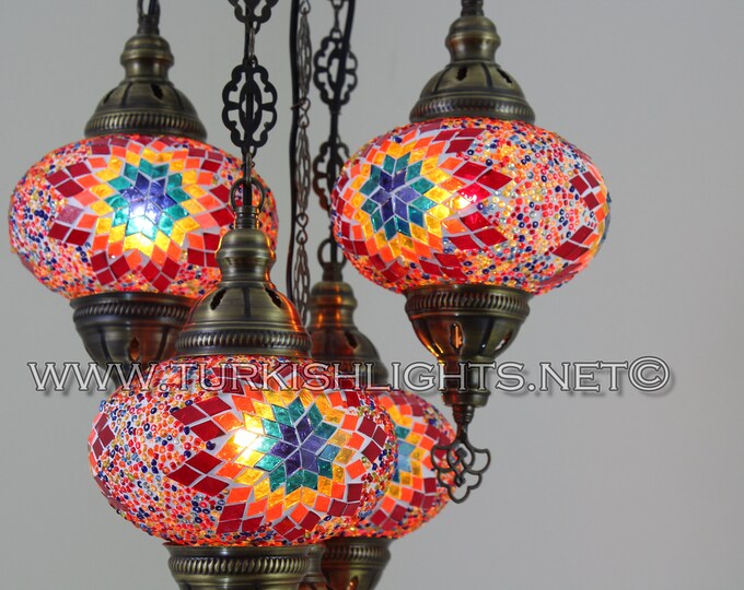 5-Ball Sultan Mosaic Chandelier (Large Globes)