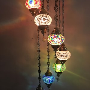 7 - Ball Turkish  Water Drop Style  Mosaic Chandelier Multi-color