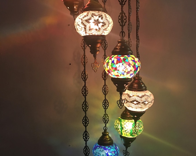 7 - Ball Turkish  Water Drop Style  Mosaic Chandelier Multi-color