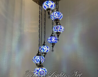 Handmade Turkish Mosaic Chandelier with 7 Globes