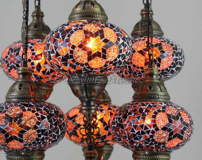 7 - Ball Turkish Sultan Mosaic Chandelier with Large Globes