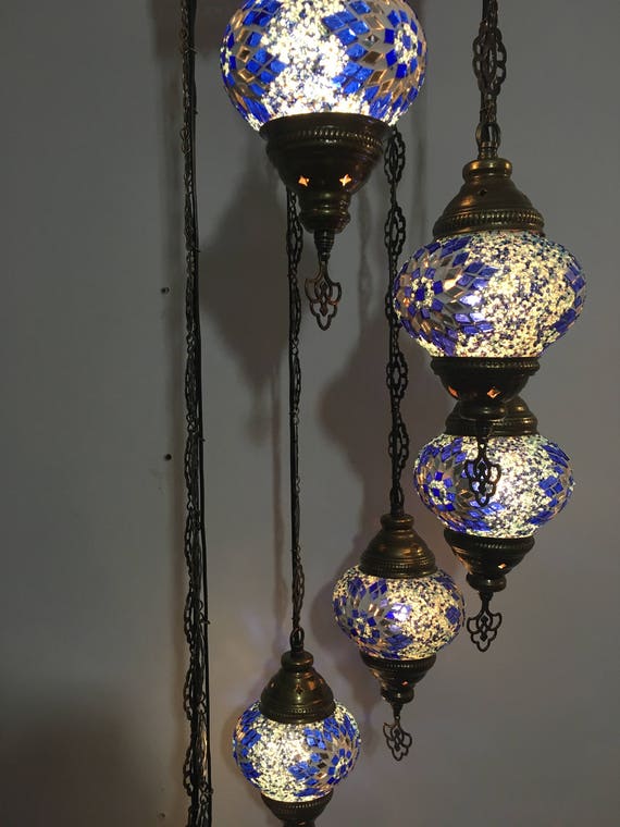 7 Ball Turkish Water Drop Style Mosaic Chandelier Blue Image 0