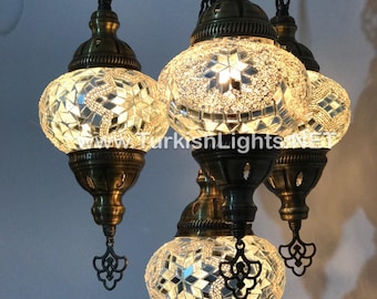 4-Ball Turkish  Sultan Mosaic Chandelier, Medium Globes