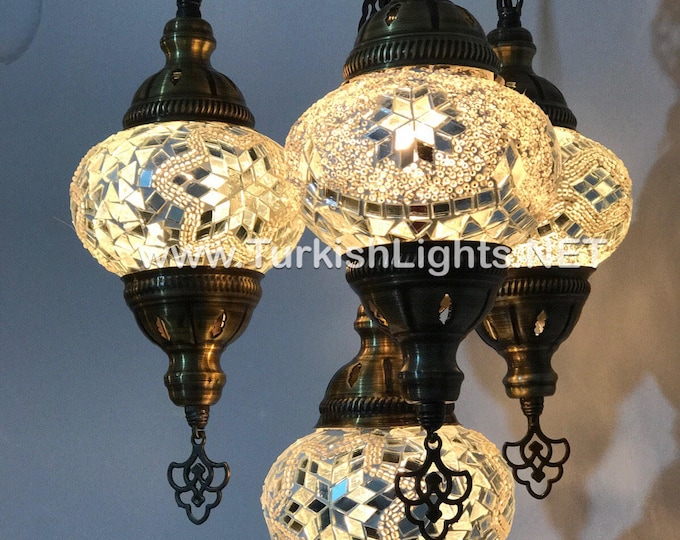 4-Ball Turkish  Sultan Mosaic Chandelier, Medium Globes