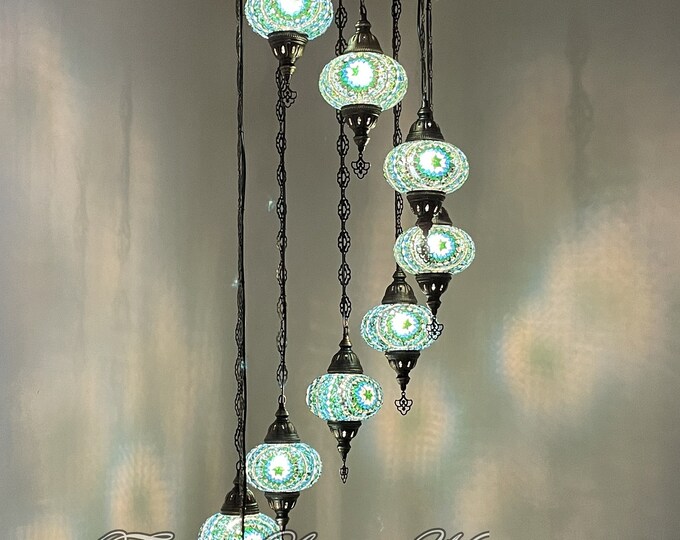 9 (L) Globe Turkish Lamp Morocco Lamp Turkish Chandelier Mosaic Lamp Ceiling Lantern  Pendant Fixture  Chandelier H09-36 FREE SHIPPING