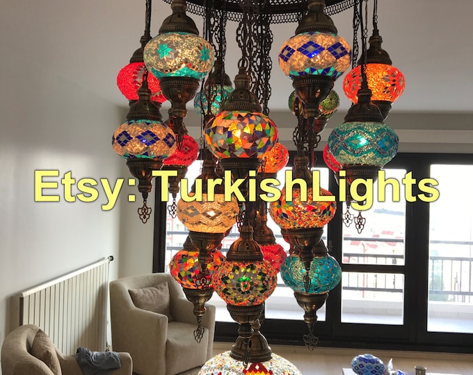 21 Ball Turkish  SULTAN Mosaic Chandelier Multi-color
