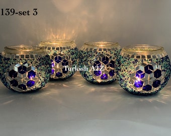 Set Of 4 Turkish Mosaic Candle Holders,ID: 139