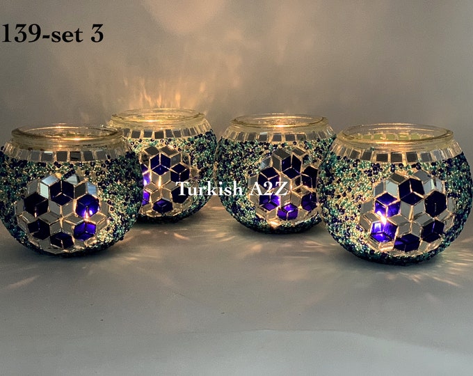 Set Of 4 Turkish Mosaic Candle Holders,ID: 139
