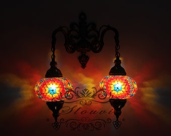 Turkish  Mosaic Double  Wall Sconce, With Large Globes