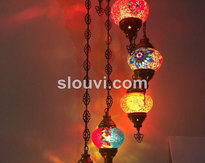 7 - Ball Turkish  Water Drop Style  Mosaic Chandelier Multi-color