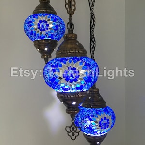 3 Ball Turkish  Mosaic Chandelier Blue Stars