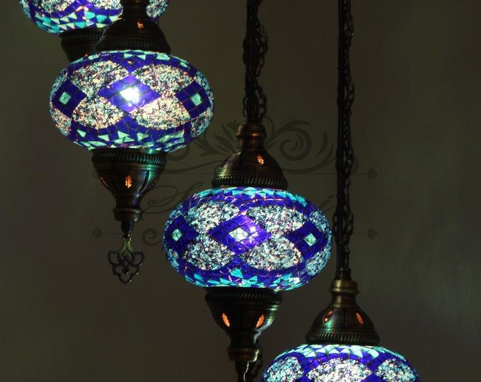 7 - Ball Turkish  Water Drop Style  Mosaic Chandelier with Large Globes
