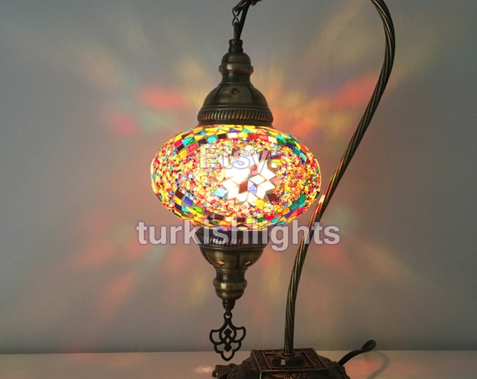 Swan Neck Turkish Mosaic Lamp,  Large Globe
