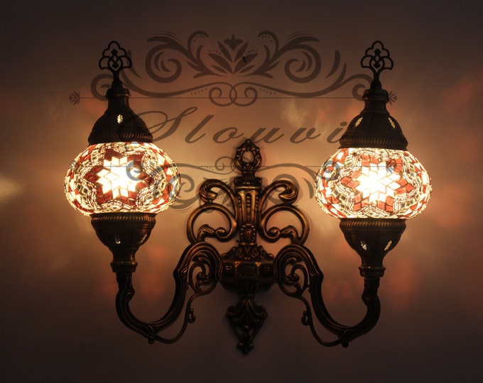 Turkish  Mosaic Double  Wall Sconce, With Medium Globes