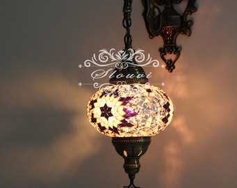 Turkish  Mosaic Single  Wall Sconce, With Large Globe