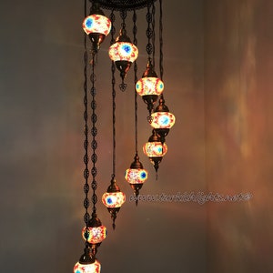 9 Ball Turkish  Mosaic Chandelier Multi Color