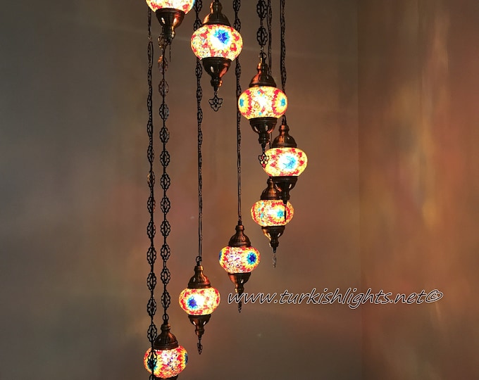 9 Ball Turkish  Mosaic Chandelier Multi Color