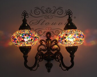Turkish  Mosaic Double  Wall Sconce, With Large Globes