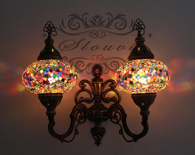 Turkish  Mosaic Double  Wall Sconce, With Large Globes