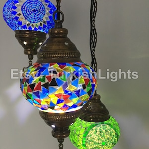 3 Ball Turkish  Mosaic Chandelier Mix Globes