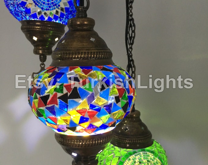 3 Ball Turkish  Mosaic Chandelier Mix Globes