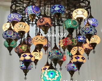 Turkish Mosaic Chandelier With 37 Large Globes  ,ID: 144
