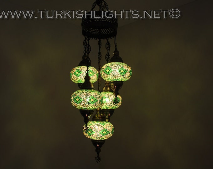 5-Ball Sultan Mosaic Chandelier (Large Globes)