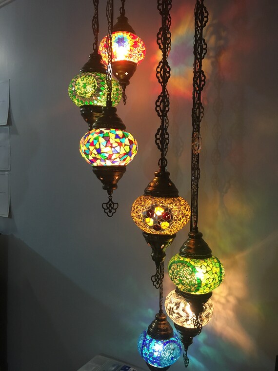 7 Ball Turkish Water Drop Style Mosaic Chandelier Multi color 7 Ball Turkish Water Drop Style Mosaic Chandelier Multi color