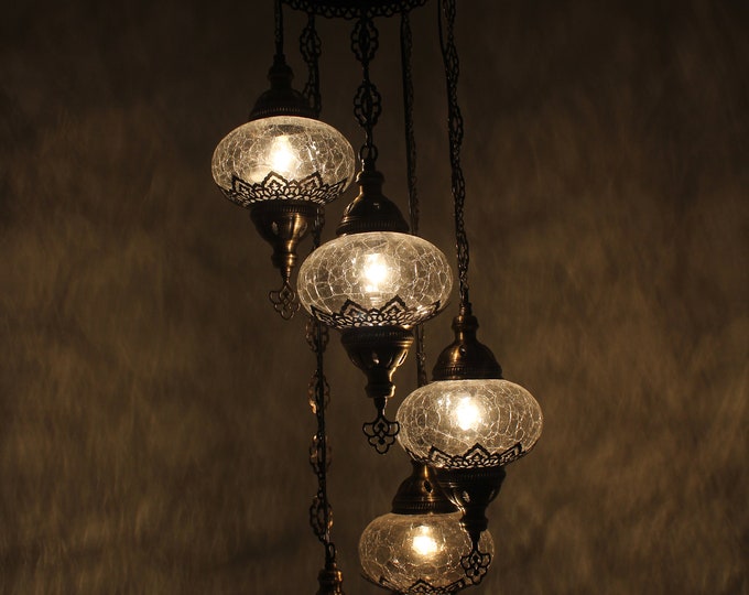 5 Ball Ottoman Chandelier with Cracked Globes