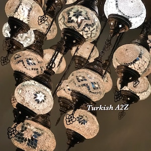 Turkish Mosaic Chandelier With 21 Medium Globes (with remote) ,ID: 142