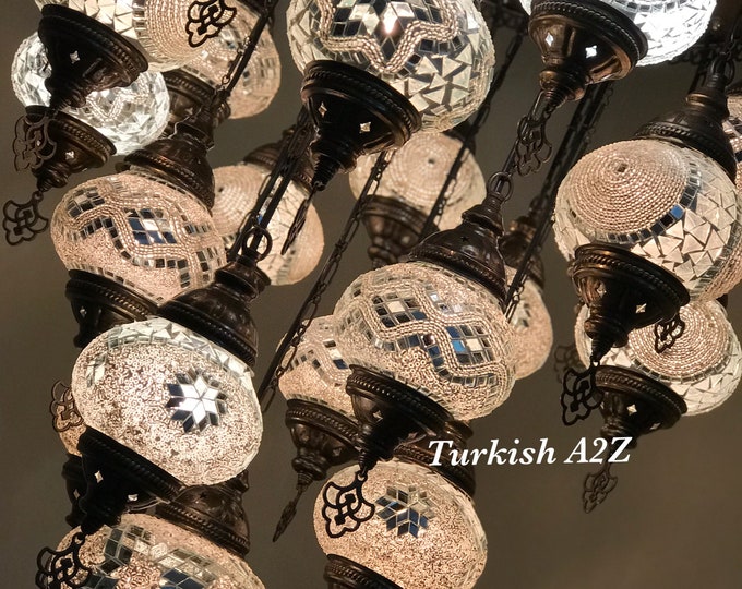 Turkish Mosaic Chandelier With 21 Medium Globes (with remote) ,ID: 142