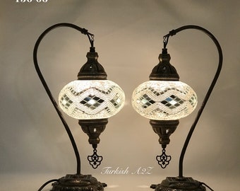 Pair Of Swan Neck Mosaic Table LAMP, Large Globe, ID:150