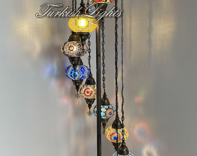 9 (L) Globe Turkish Floor Lamp, Turkish Lamp, Morocco Lamp, Mosaic Floor Lamp, Bedside Floor Lamp, US Plug, FREE SHIPPING