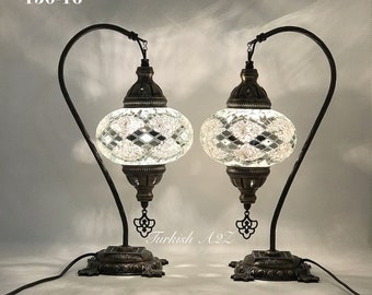 Pair Of Swan Neck Mosaic Table LAMP, Large Globe, ID:150