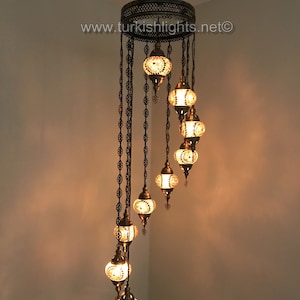 9 Ball Turkish  Mosaic Chandelier  with Medium Globes