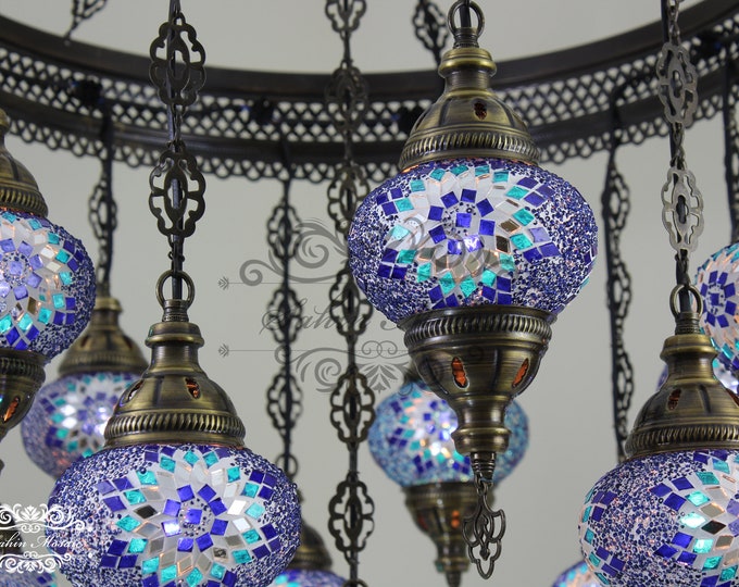15 Ball Turkish  SULTAN Mosaic Chandelier Multi-color