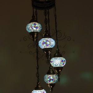 5 Ball Turkish  Mosaic Chandelier with Medium Globes