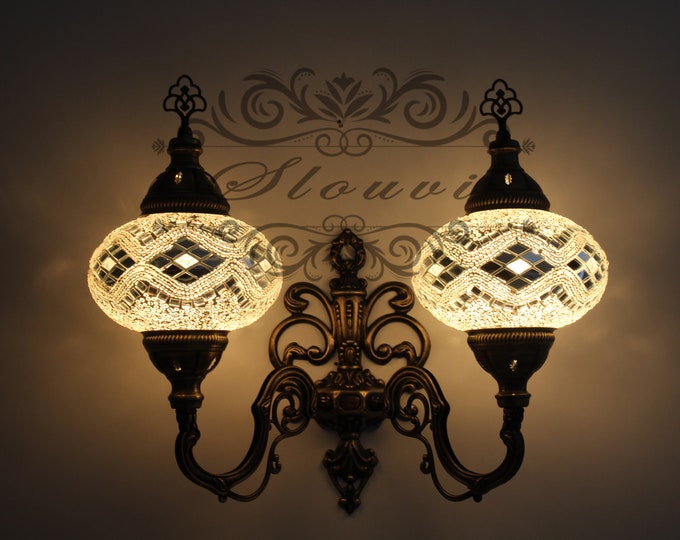 Turkish  Mosaic Double  Wall Sconce, With Large Globes