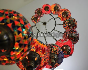 11 Ball Turkish  Mosaic Chandelier, LARGE , SOFT MIX