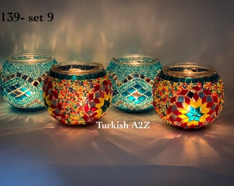 Set Of 4 Turkish Mosaic Candle Holders,ID: 139
