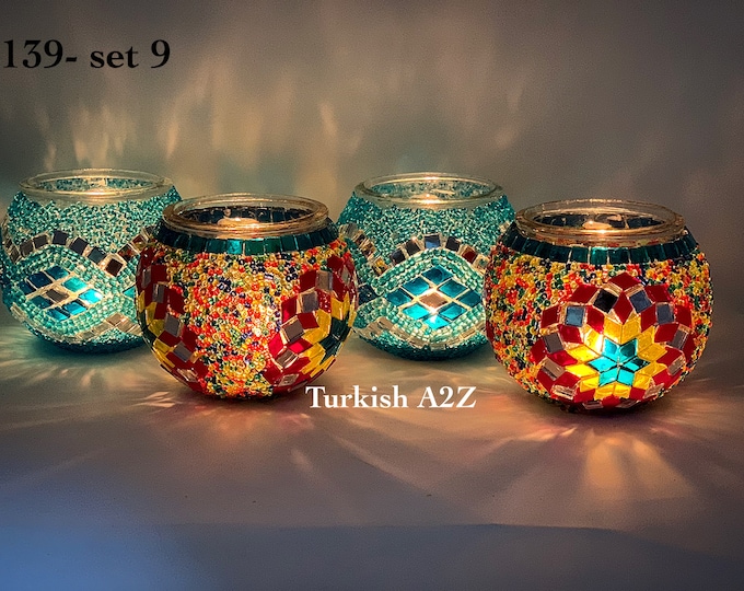 Set Of 4 Turkish Mosaic Candle Holders,ID: 139