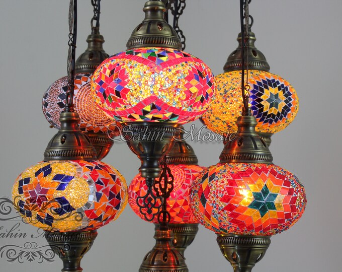 7 - Ball Turkish Sultan Mosaic Chandelier with Large Globes