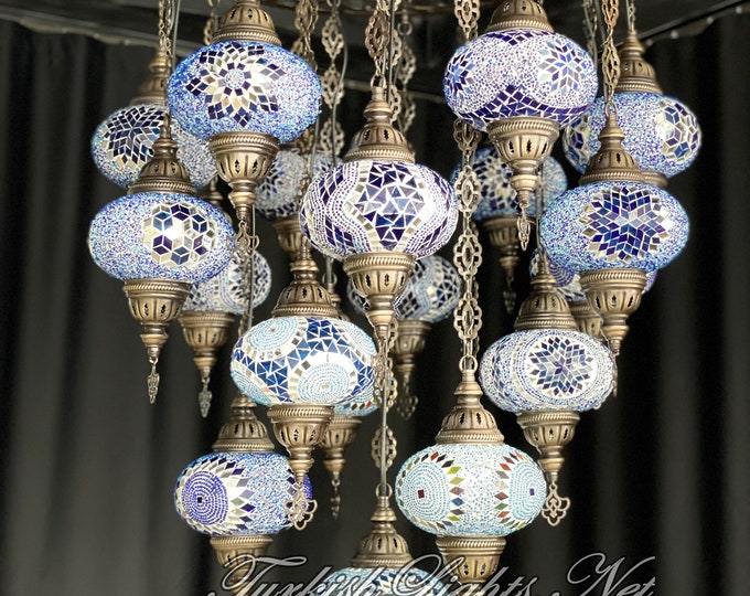 19-Ball Turkish Lamp Morocco Lamp Mosaic Hanging Ceiling Lamp Pendant Light Fixture Turkish Chandelier FREE SHIPPING